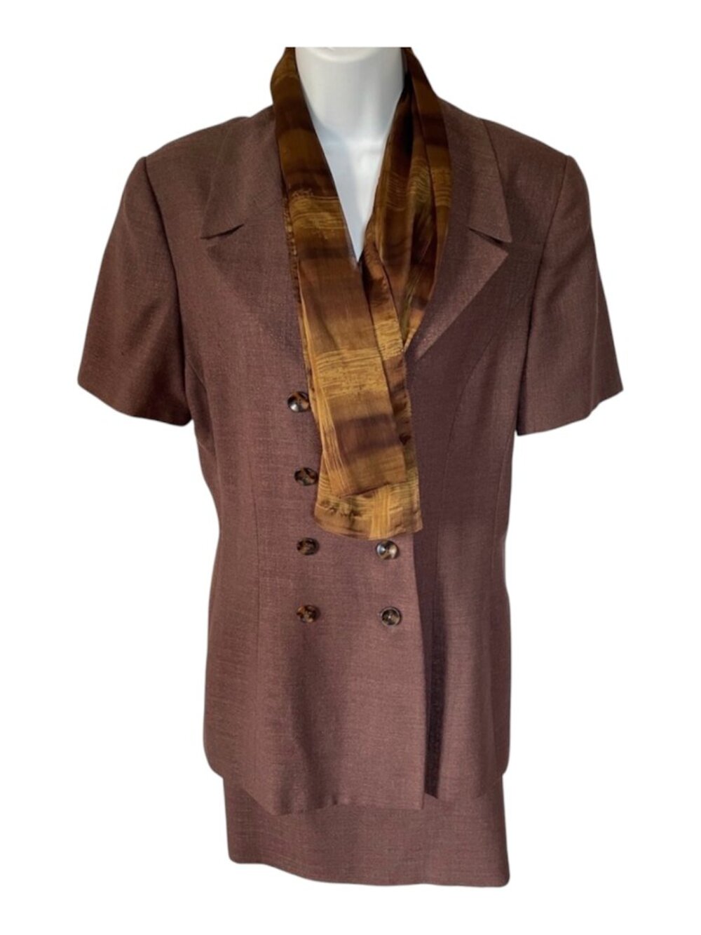 Vintage Kasper for A.S.L. 2-Piece skirt Brown Suit with Scarf Size 14